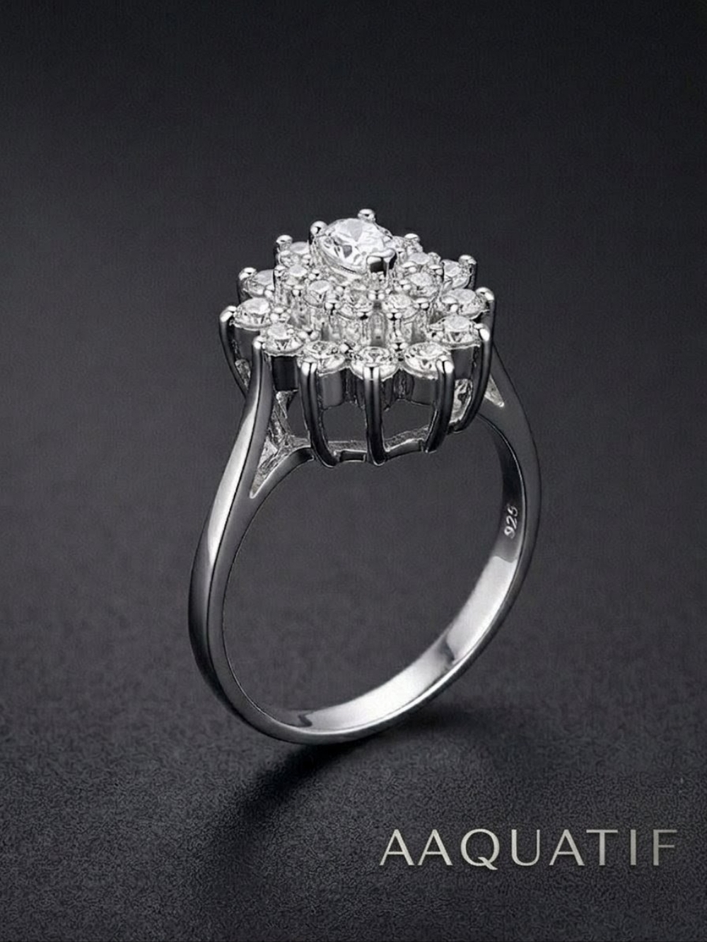 Vintage 925 Sterling Silver 5A High-Dispersion Starburst Cocktail Ring Rhodium - Picture 7 of 7